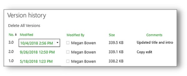 Histórico de alterações de documentos no SharePoint