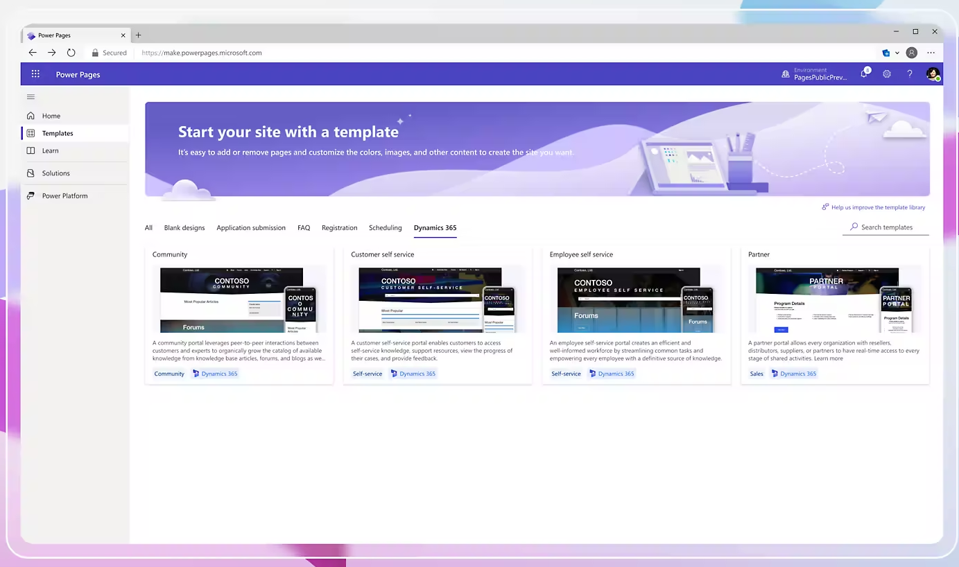 Hub de Templates do Power Pages 