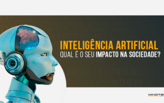 Representação do impacto da Inteligência Artificial na sociedade com foco em avanços tecnológicos e questões éticas.