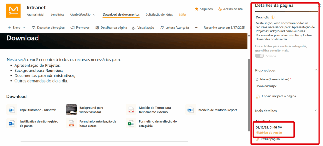 como acessa o historico de versoes no sharepoint