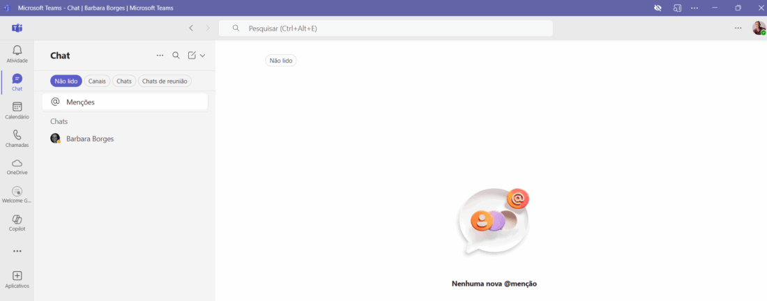 mencionar colaborar no chat privado ou em grupo no teams