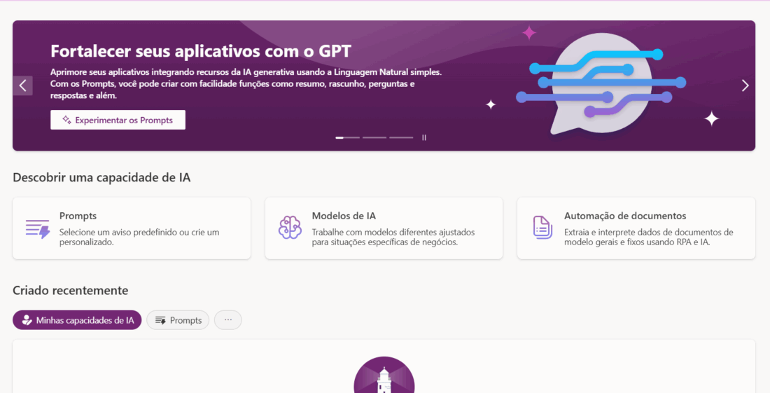 hub de inteligência artificial no power apps