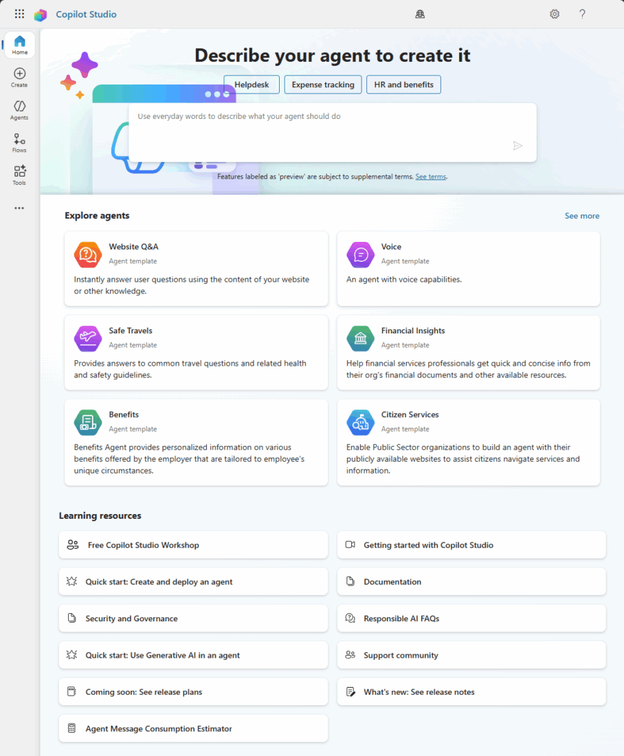 pagina inicial do microsoft copilot