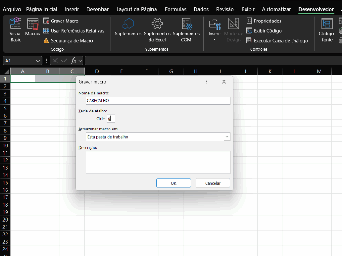 Crie um nome para macro